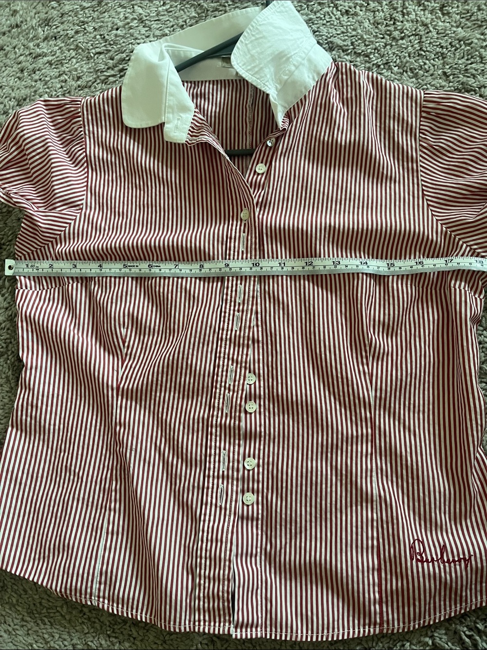 Burberry Red and White Striped Button-Front Shirt - Picture 5 of 5